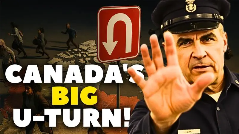 Canadian immigration sign with diverse people and infrastructure background symbolizing policy shift and sustainability.